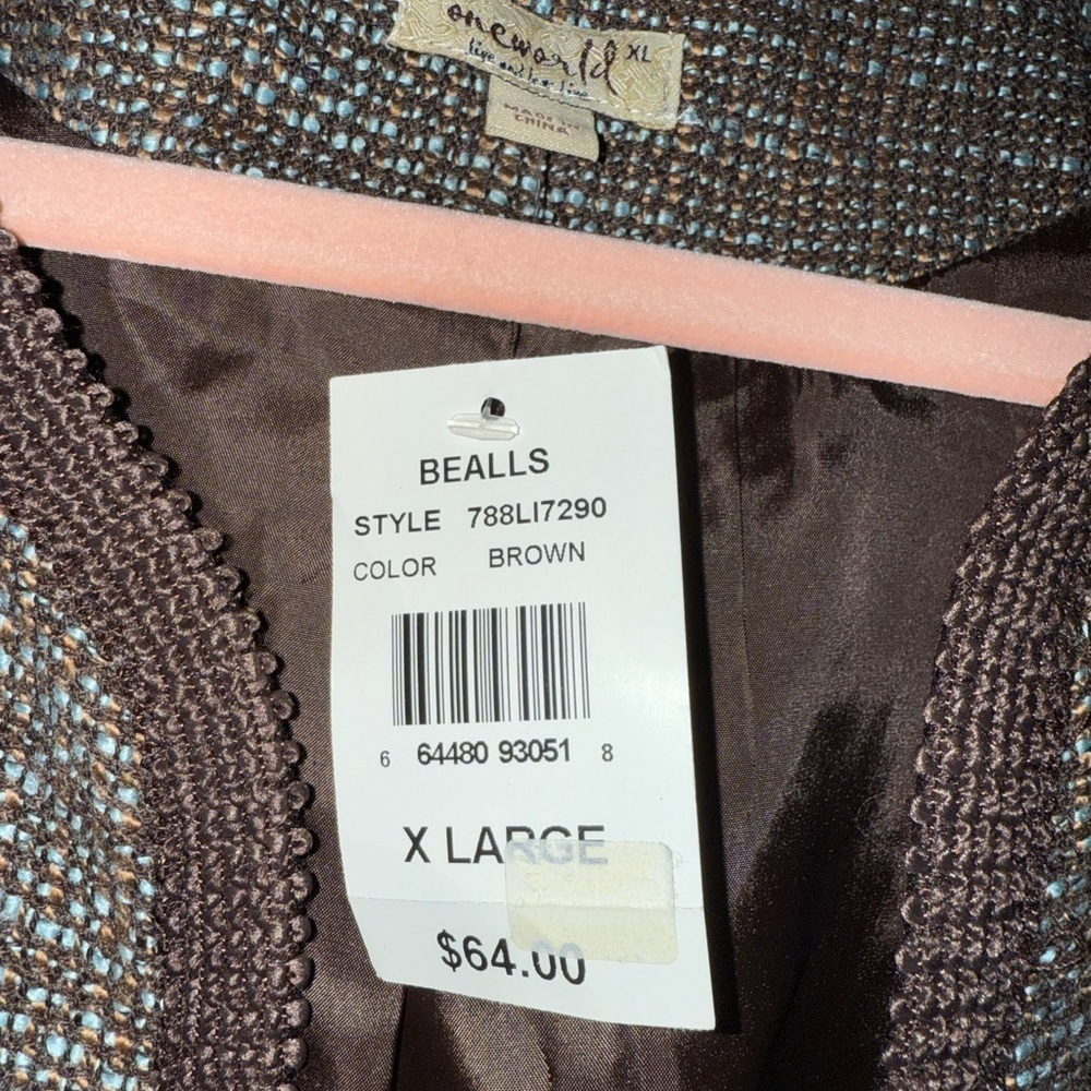 ONE WORLD Brown and Blue Tweed Jacket Pea Coat - Picture 4 of 7